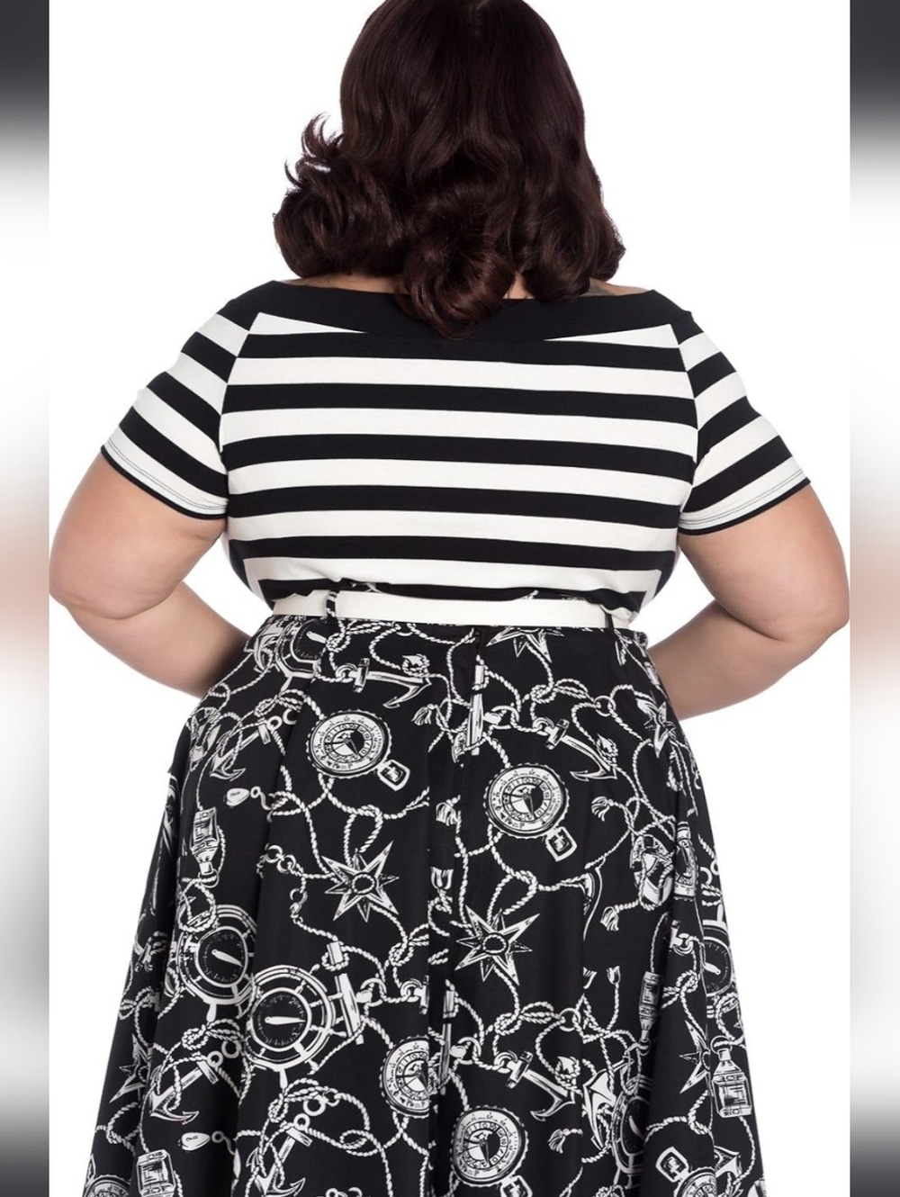 Hell Bunny Caitlin Striped Rockabilly Short Sleeve V Neck Top Black & White XL - Picture 9 of 9